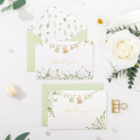 Stickers(50 Pack), Crisky Sage Green Baby Shower Thank You Cards with Envelopes & Eucalyptus Baby Thank You Cards Bulk