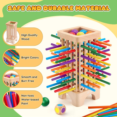 WhimsiPlay 42 3 4 5 6 Counting, 3 Montessori Game Wooden Board Games, Colorful Sticks Dice Game Math Learning Toys