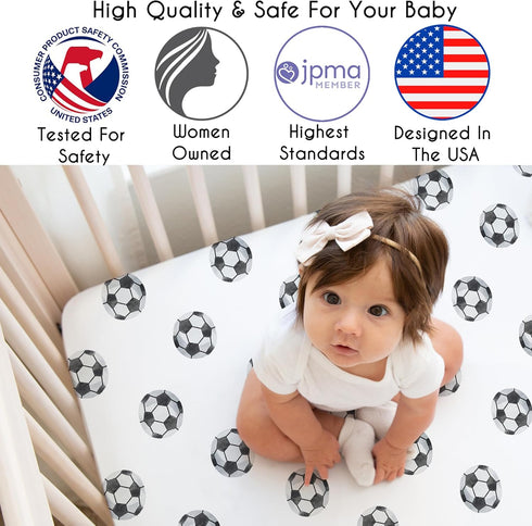 Sweet Jojo Designs Fitted Baby Crib Sheets (Soccer Ball) for Boys or Girls, Infant Nursery, Toddler Room - Standard