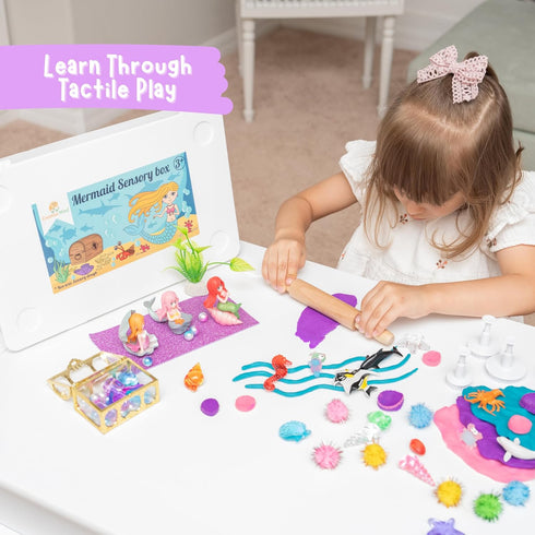 Creative Mind Mermaid Sensory Kit - 3 Jars Non-Toxic Play Dough & Reusable Sensory Bins with Sea Animals for Toddlers