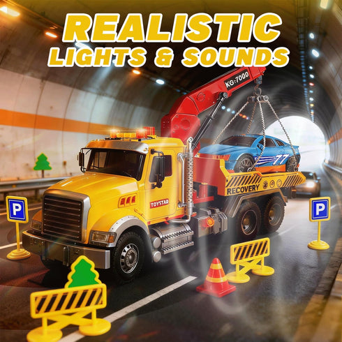 3 4 5 6 1:12 SMILESSKIDDO Toddler Boy Toys for Year Old - Large Friction Powered Tow Truck with Light & Sound, Sports