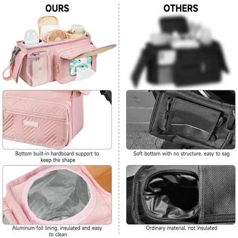 ZIOZERTT Universal Stroller Organizer with Insulated Cup Holders,Large Capacity Non-Slip Stroller Caddy Bag Fits