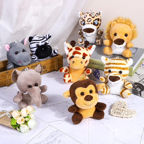16 Set 3.75 Inch Elcoho Piece Safari Mini Stuffed Jungle Animal - Small Stuffed Forest Animal Animal Keychain Plush