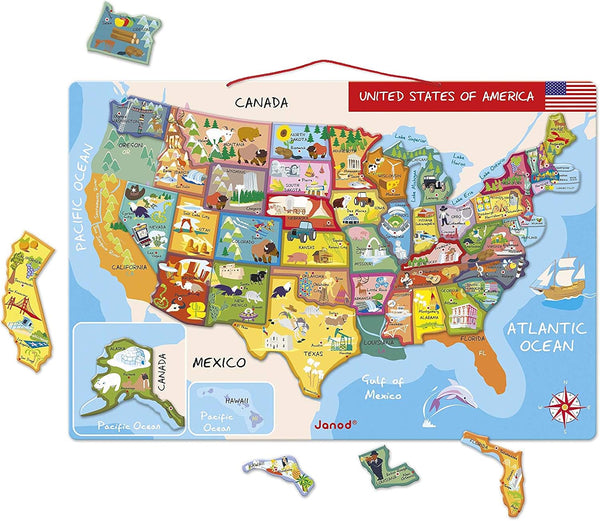 Janod - Magnetic USA Map 19.7-Inches x 13.4-Inches - for Children 7-12