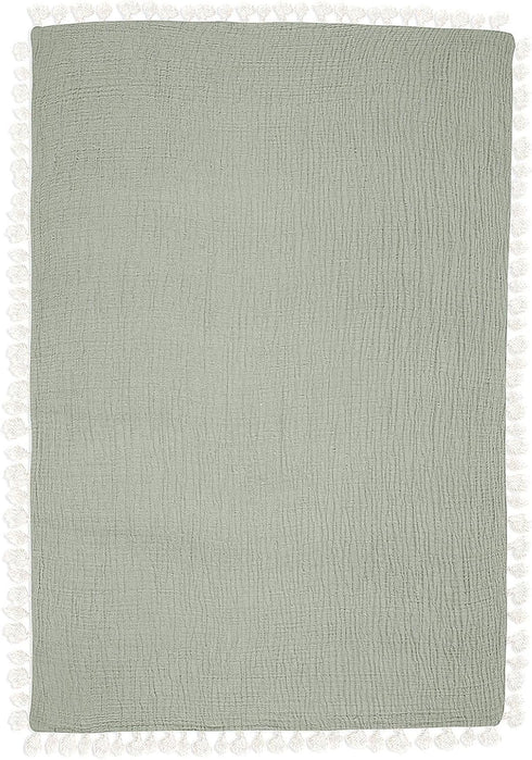 6-Layer 30" 40" Crane Baby Green Muslin Baby Blanket, Cotton Baby Swaddle, Soft Cotton Lightweight Nursery and Stroller