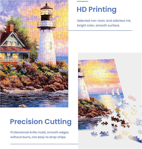 500 Piece Puzzle for Adults, Lighthouse, Recycled Cardboard Jigsaw Puzzles, Family Activity, Gift Idea 20.5X15 inches