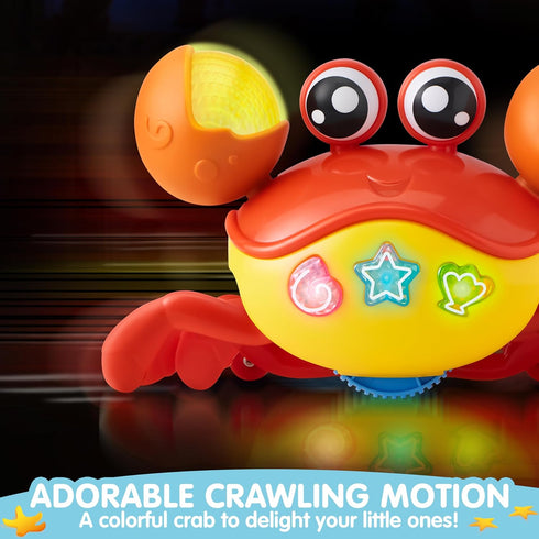 Play-Act Tummy JOVA Crawling Crab Baby Toy, Interactive Musical Crab with Intelligent Sensor & Auto-Avoiding Obstacles