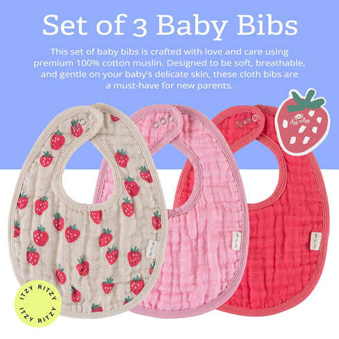 Set 3 3 Itzy Ritzy of Baby Bibs - Ultra-Soft Adjustable Infant & Toddler Bibs Made of Triple-Layer Cotton Muslin, Ideal