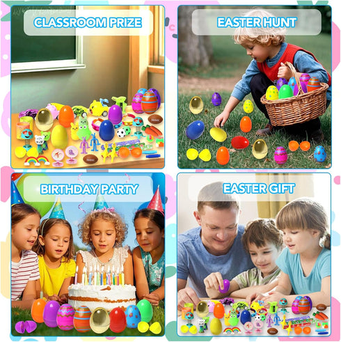 ZEAYOU 200 Pcs Prefilled Easter Eggs with Toys Inside,Easter Basket Stuffers,Surprise Easter Egg Fillers,Easter Toys