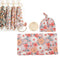Vibrant Floral Print Newborn Swaddle Blanket Set with Hat and Headband, Cozy