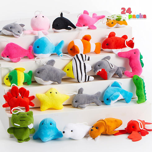 24 (24 3" JOYIN Pcs Mini Sea Animal Plush Toys Units Each), Stuffed Sea Animal Bulk for Kids Birthday Party Favors