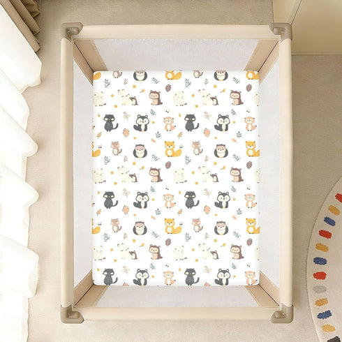 miaozhen 1 Pack 52x28 Cotton Baby Crib Sheets for Boys Girls Comfy Breathable Jungle Animal Fox Squirrel Colorful