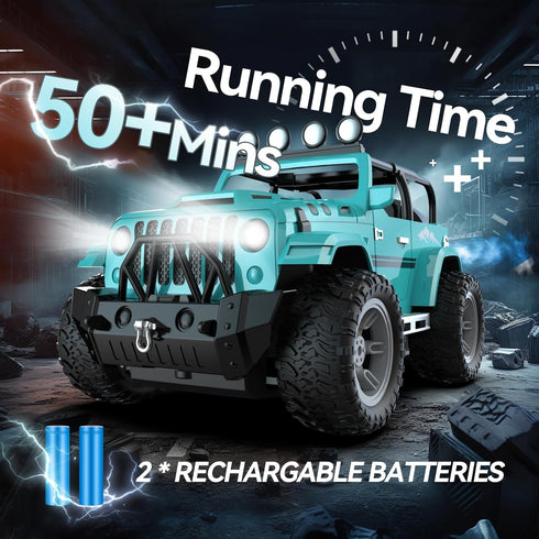 DEERC Remote Control Truck, 1:16 RC Car with Fog Mist & Music, 2.4GHz All Terrain SUV Gifts for Boys