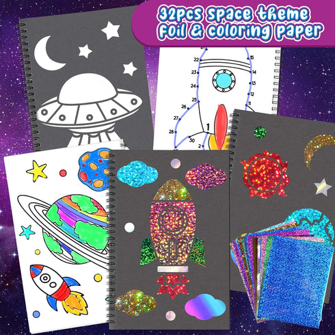 Foil Fun Outer Space DIY Art Kits, No Mess Creative Drawing Game for Kids, Birthday Gifts Crafts Supplies for Ages 4-9