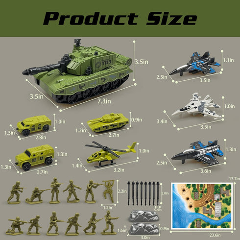 Playset, 12 4 3 3 4 5 6 Military Tank Toy Army Tank Toys with Pcs Army Men, Military Vehicles, Pull Back Fighter Jets