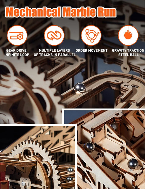 MIEBELY DIY Marble Run Model Building Kits, 3D Wooden Puzzles for Adults, Mechanical Gear Engineering Craft Toys