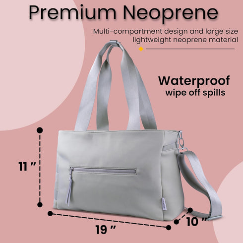 Roo and Bear 100% Mommy Diaper Bag Tote, Neoprene Waterproof, Shoulder Strap and Clips, Large Bag, Maternity Travel