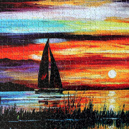 Moruska Sunrise Sailing Boat - 1000 Piece Wooden Jigsaw Puzzle - Gradient Color Oil Painting