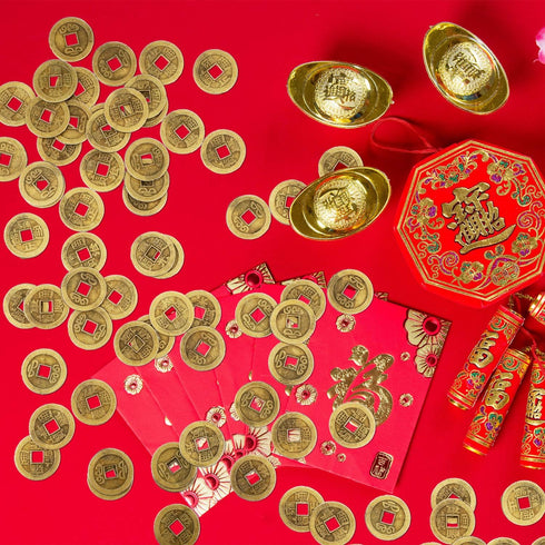 Boao 100 Pieces Chinese Coins, Chinese New Year Feng Shui Coins I-Ching Ornament for Wealth and Good Luck (1.1 Inch)