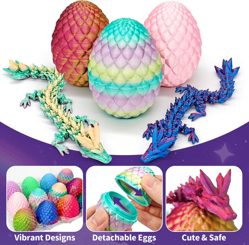 CHolic 12PCS 3D Printed Dragon Eggs with Dragon Inside, Mini Dinosaur Eggs Articulated Crystal Animal Fidget Toy