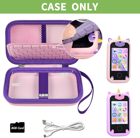 ALKOO Kids Toy Smartphone Case Compatible with Kikapabi/for Joozfee/for dancingcow/for Prysyedawn, Learning Toys Holder for Toddler Play Cell Phone, SD Card, Lanyard and Cable Accessories- Pink