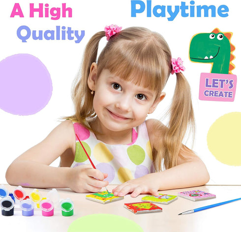 Magnetic Mini Tile Art DIY Craft Kit, Design and Paint Magnet Tiles, Includes 12 Tile Magnets, 8 Paint Colors