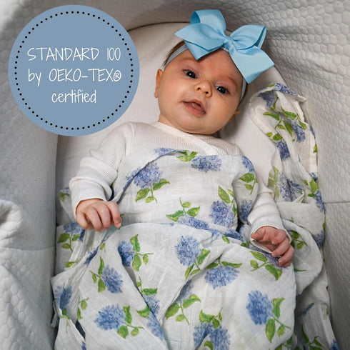 Swaddle Blanket | 100% Muslin Cotton | Newborn and Baby Nursery Essentials, Registry | Hydrangea Print