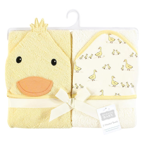 Hudson Baby Unisex Baby Cotton Animal Face Hooded Towel, Yellow Duck, One Size