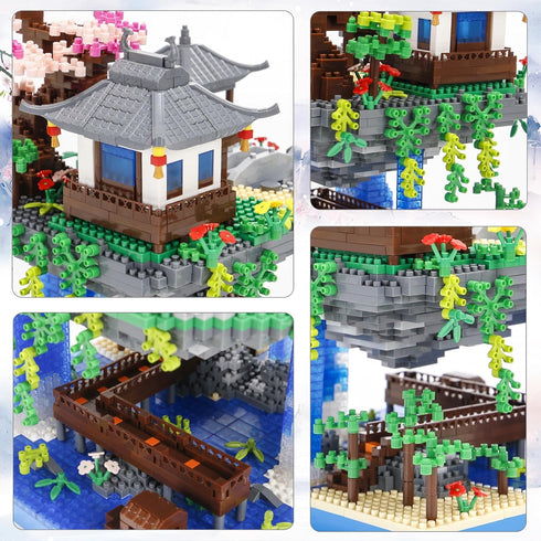 3000PCS Micro Mini Blocks Peach Blossom Pond Bonsai Tree Building Kit, Traditional Architecture Kit for 14+ Kids or