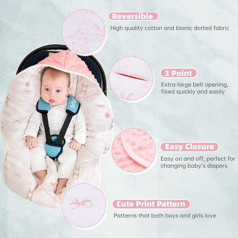 LAT Car seat Blankets for Babies, Universa Newborn Swaddle Wrap Blanket, Double Sided Cotton/Plush Winter Cover