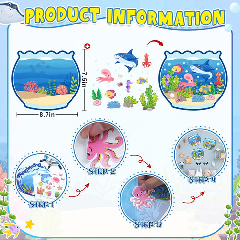 AMCEMIC Summer Summer Set (12Set) Craft Kits for Kids Make A Ocean Animals Worlds Stickers Scene, Craft Under The Sea