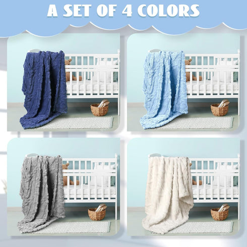 VitalCozy 4 3D 30" 40" Cozy Set) Pcs Fleece Baby Blankets for Boys Girls Soft Plush Warm Baby Receiving Blankets x