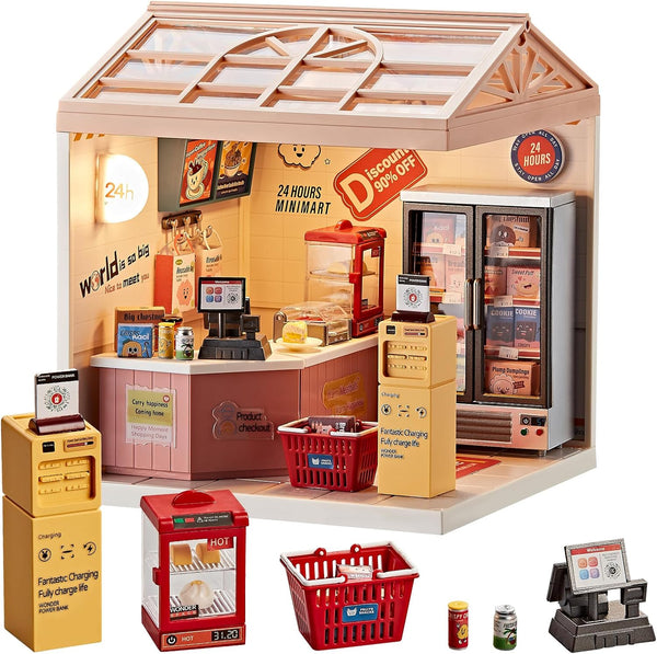 Miniature DIY House Kit Convenience Store 92Pcs 1:24 Scale Dollhouse Mini-Mart Corner