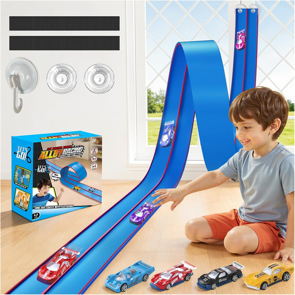 Upgrade Flexible Race Track for Kids, 15 Ft Flex Race Car Ramp