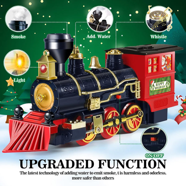 Sets 3 4 5 6 7 8+ Gloween Christmas Train for Under The Tree, Electric Train Toy with Steam, Light & Sound, Great