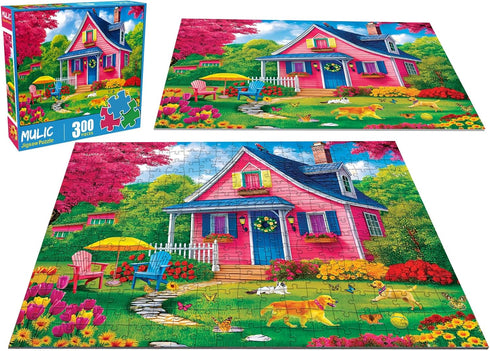 300 Piece Jigsaw Puzzle - The Charming Pink Courtyard House for All Ages