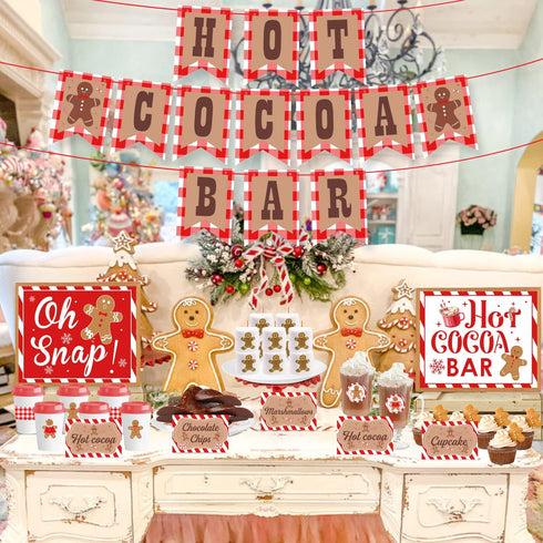 Hot Cocoa Bar Decoration Kit, Gingerbread Man Theme Hot Cocoa Bar Banner Christmas Hot Chocolate Bar Supplies Sign