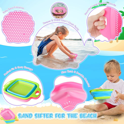 EULRGAUS 6 2 2 2 Beach Toys, PCS Sand Sifter for The Beach, Sand Toys with Collapsible Sand Sifters Sieve, Beach