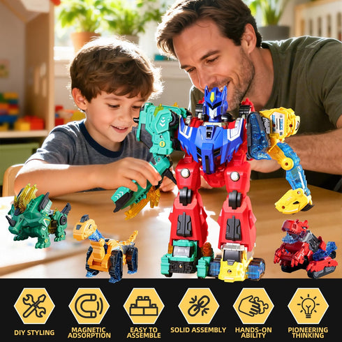 Toys,6 1 Set,Educational 3 4 5 6 VEAIS Magnetic Transform Dinosaur Robot in Transforming Robots Toy for Kids,Easy DIY