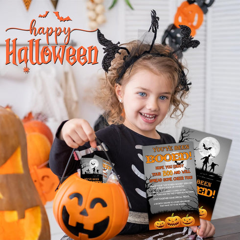 Halloween Party Game - You've Been Booed! Set of 50 Double-Sided Zombies and Graveyards Theme