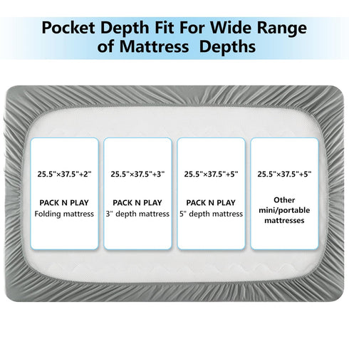 TILLYOU Pack and Play Sheet - Soft Quilted Crib Cover Pad, Thick Mattress Protector for Toddlers (39"x27", Grey)
