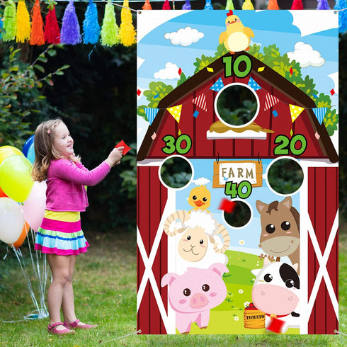 Farm Animals Toss Game with 3 Nylon Bean Bags, Indoor and Outdoor Party Game for Kids, Farmer Theme Decorations