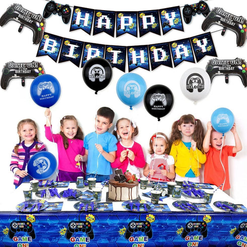Video Game Party Supplies Set, Birthday Decoration for Boys, HAPPY BIRTHDAY Gamer Banner, Serves 20