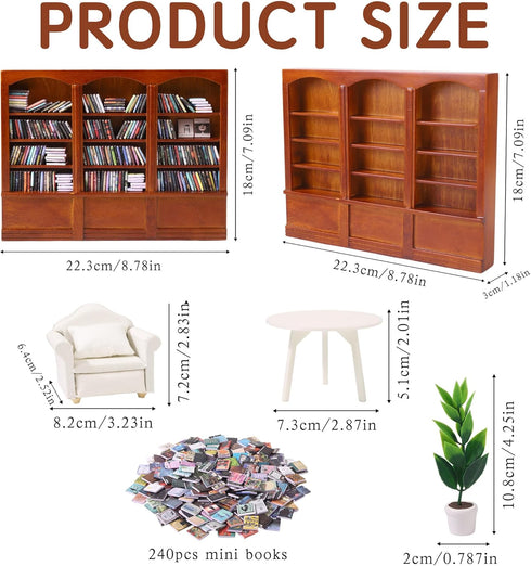 240pcs DIYDEC Mini Bookshelf with Mini Books Sofa Desk Plant Miniature Anxiety Bookshelf Ornament Tiny Small Library