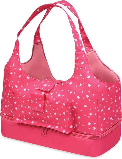 Badger Basket On-The-Go Travel Tote and Storage Bag for 18 inch Dolls - Pink Stars