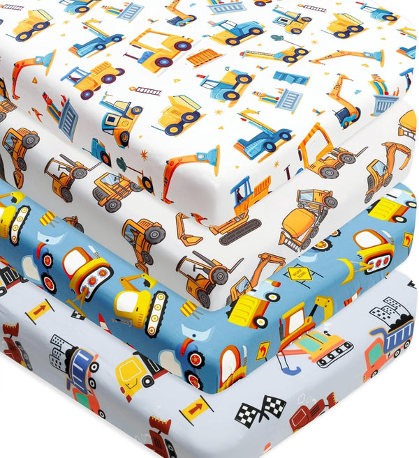 FIGEPO 4 Pack Baby Boy Crib Sheets Set Soft Fitted Baby Boy Mattress