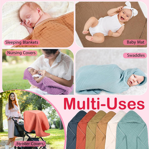 6 32"x 32" Peryiter Pcs Muslin Hooded Baby Towels, Cotton Newborn Bath Towel Muslin Infant Baby Blankets Absorbent