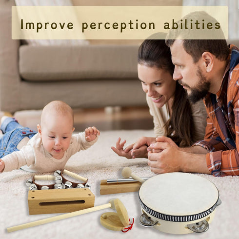VINJOE Wooden Music Set - Kids Musical Instruments Toys, Natural Wood Percussion Instruments for Preschool
