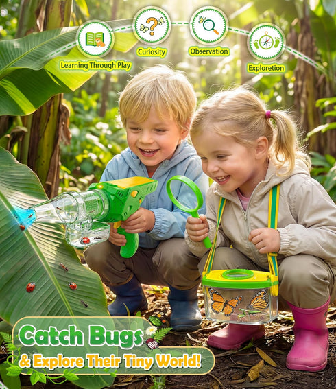 3-12, Bug Catcher for Kids Bug Vacuum Bugs Catching Release Kit, Magnifying Glass Bug Collector Butterfly Net Bugs