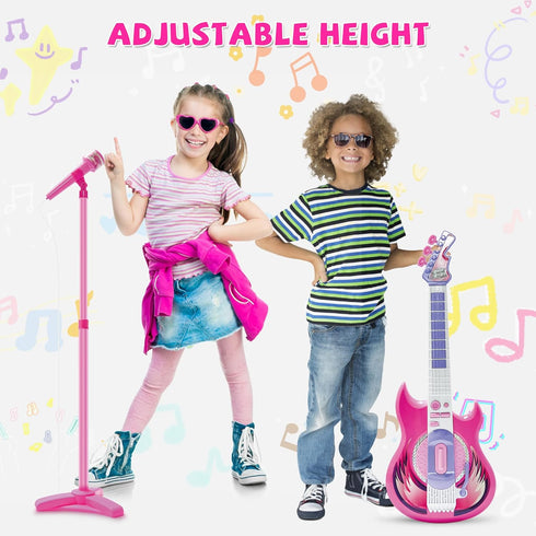 TG4 Set Contixo Musical Guitar and Microphone for Kids, Purple Electric Guitar Toys Starter Kit with Adjustable Height
